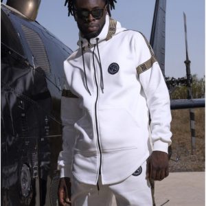 20192 02 WHITE FULL ZIP HOODIE WITH STRIPED LOGO TAPE
